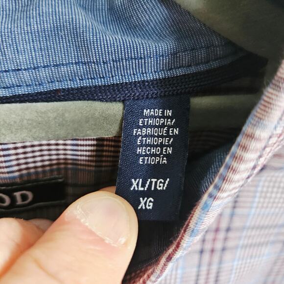 Izod Mens Size XL Long Sleeve Button Down Shirt Blue Gray Houndstooth Grid Plaid - Picture 5 of 6